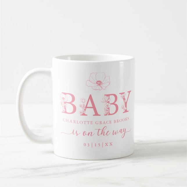 Caneca De Café Dusty Pink Wildflower Baby Announcement Coffee Mug (Esquerda)