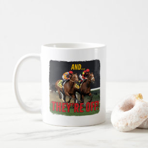 Caneca De Café e Eles Partem Corrida de Cavalos Jóquei