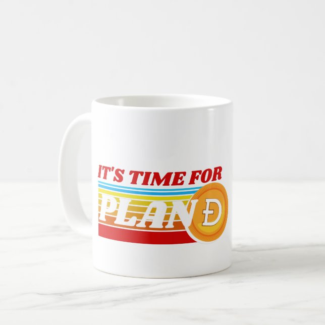 CANECA DE CAFÉ É HORA DE PLANO D - CRYPTO DE DOGECOIN (Frente Esquerda)