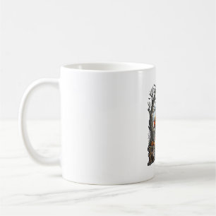 Caneca De Café É Hora Halloween Casa Assombrada Cemitério Assusta