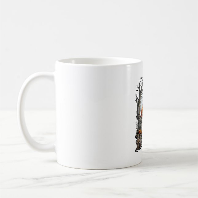 Caneca De Café É Hora Halloween Casa Assombrada Cemitério Assusta (Esquerda)
