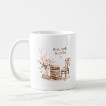 Caneca de Café e Livros Chuvosos Editável