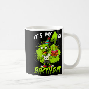 Caneca De Café É Meu 4º Aniversário Zumbi 4 Anos Feliz Hallo