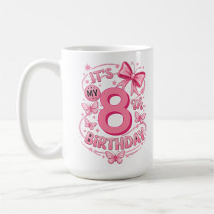 Caneca De Café É Meu 8º Aniversário Festa da Menina do Laço Rosa