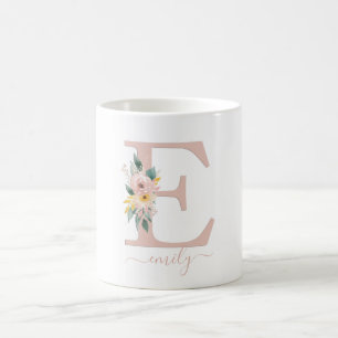 Caneca De Café E - Monograma - Pincel floral específico do clien