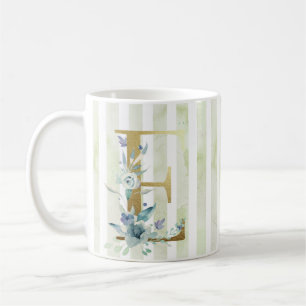 Caneca De Café E ouro inicial em faixas azuis e brancas
