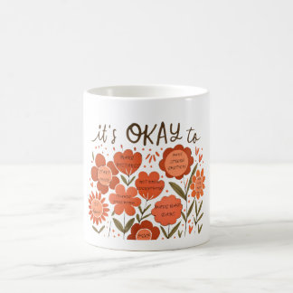 Caneca De Café é PERMITIDO – Design Floral Positividade Retro