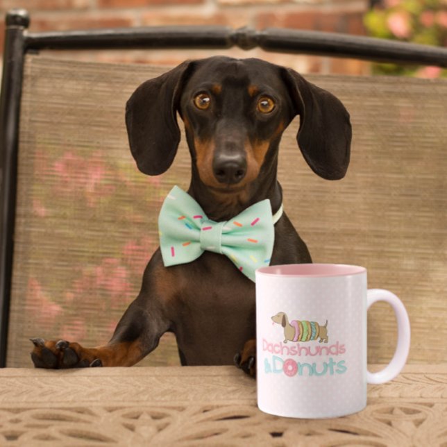 Caneca de café e Rosquinhas (Dachshunds & Donuts coffee mug for wiener dog mom coffee drinkers)