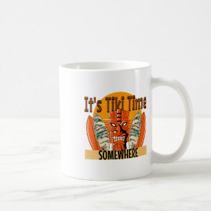 Caneca De Café É Tiki Time em algum lugar do Havaí, Surfboa Tropi