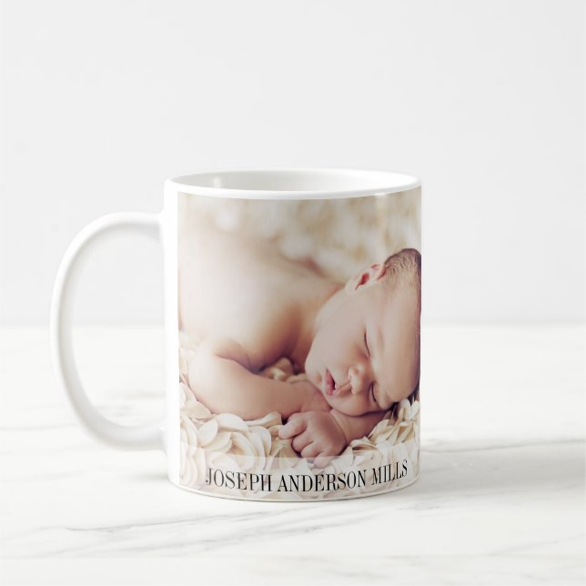 Caneca De Café É um Anúncio de Nascimento de Bebê Menino com Foto (Esquerda)