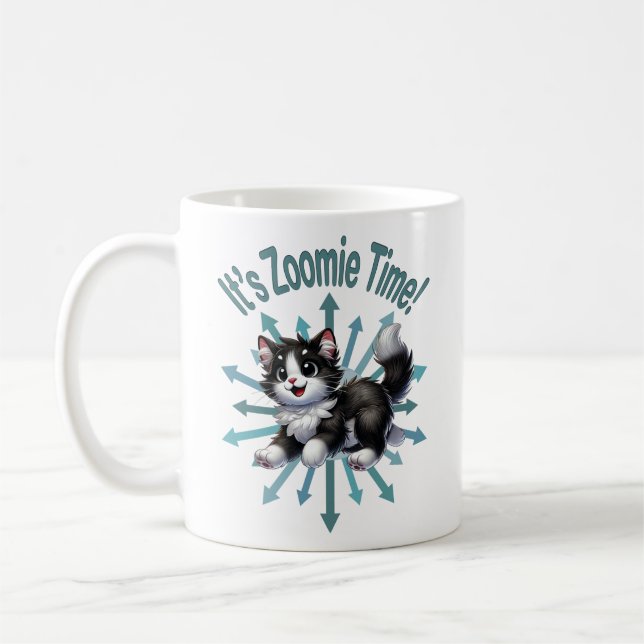 Caneca De Café É Zoomie Time White Black & White Cat (Esquerda)
