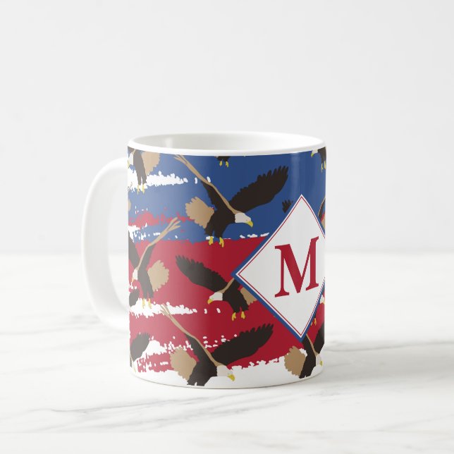 Caneca De Café Eagle USA Patriotic American Flag Monograma (Frente Esquerda)