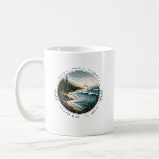 Caneca De Café Earth Day Emblem – Nature Landscape Circle Design