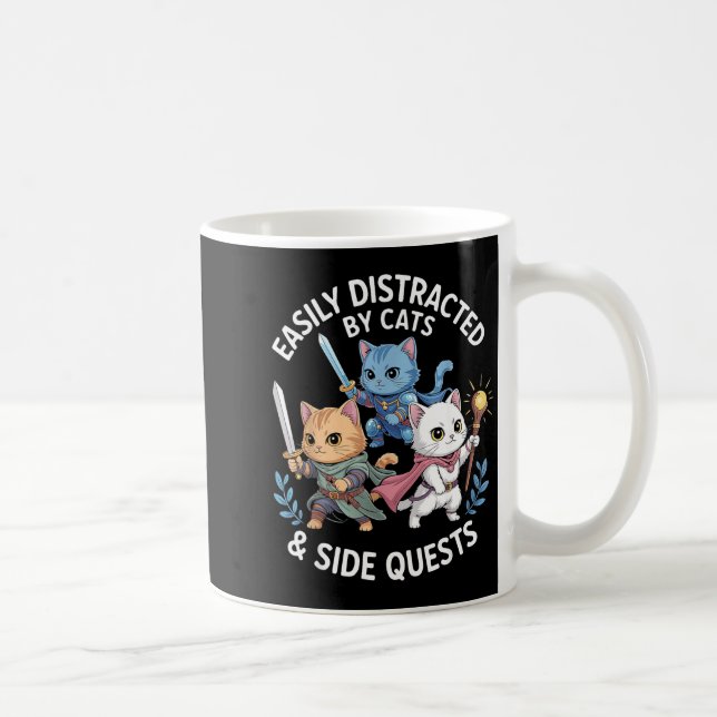 Caneca De Café Easily Distracted By Cats &amp; Side Quests Funny  (Direita)