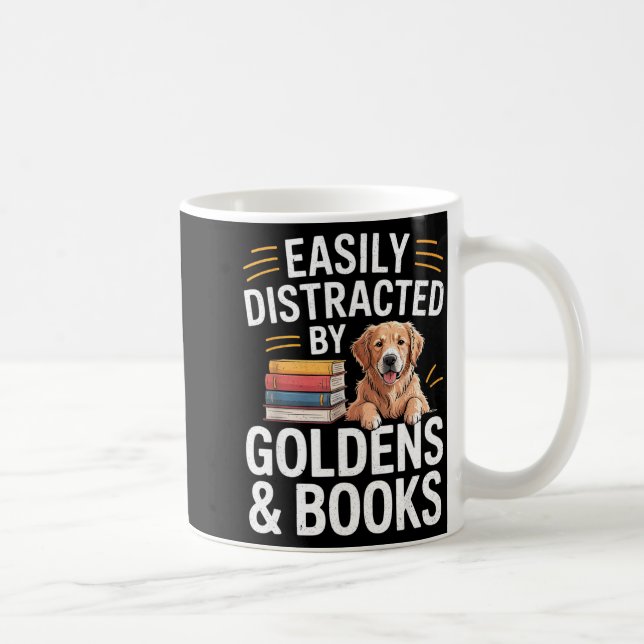 Caneca De Café Easily Distracted By Goldens &amp; Books - Golden  (Direita)