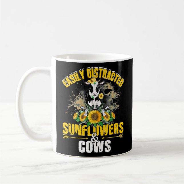 Caneca De Café Easily Distracted By Sunflowers And Cows Funny (Esquerda)