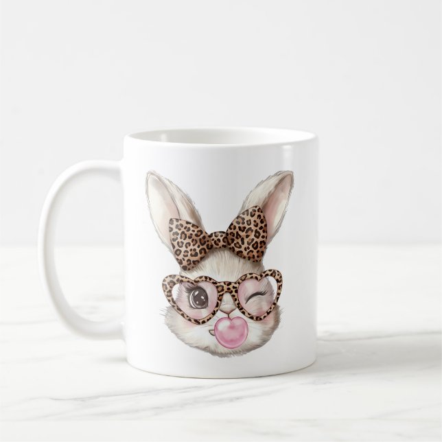 Caneca De Café Easter Bunny Cute Glasses Leopard Bunny Rabbit Eas (Esquerda)