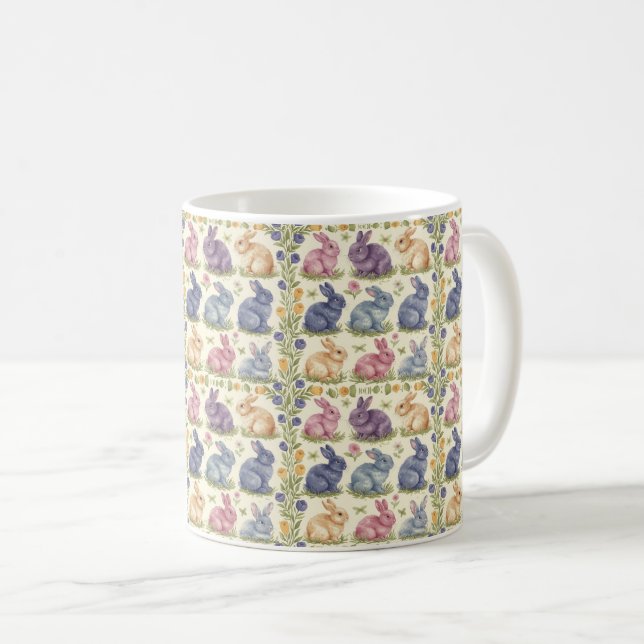 Caneca De Café Easter Bunny Elegance: Fantasia Floral Magia (Frente Esquerda)