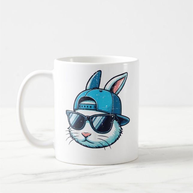 Caneca De Café Easter Bunny Face Baseball Cap Sunglasses Rabbit B (Esquerda)