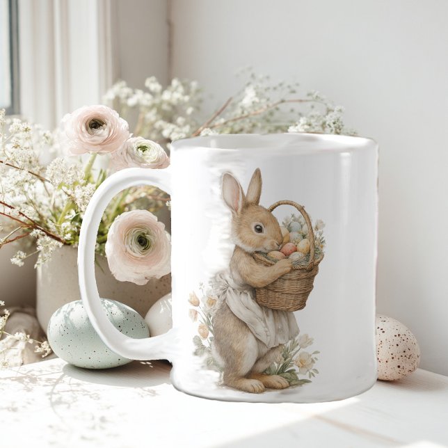 Caneca De Café Easter bunny with flowers and Easter eggs (Criador carregado)