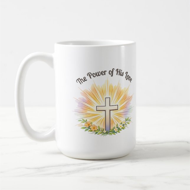 Caneca De Café Easter Cross with Flowers - Editable Christian Mug (Esquerda)