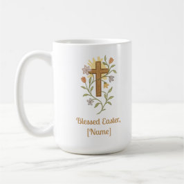 Caneca De Café Easter Cross with Flowers, Faith Mug, Customizable