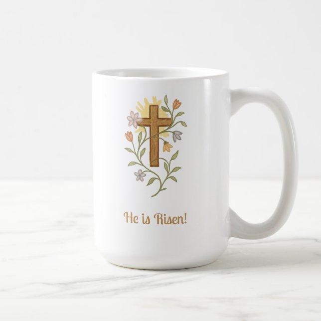 Caneca De Café Easter Cross with Flowers, Faith Mug, Customizable (Direita)