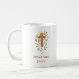 Caneca De Café Easter Cross with Flowers, Faith Mug, Customizable