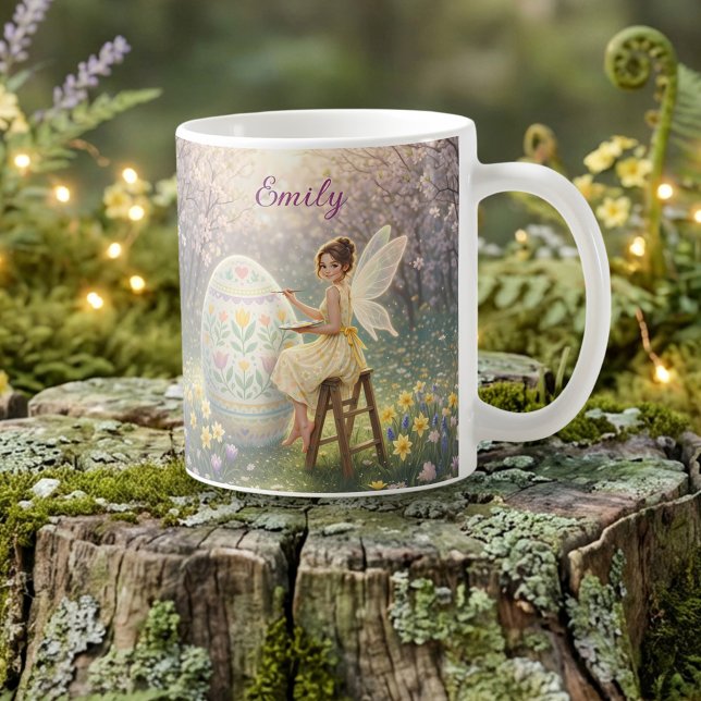 Caneca De Café Easter Fairy Painting Egg Spring Name (Criador carregado)
