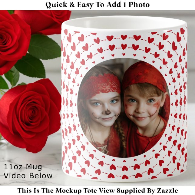 Caneca De Café Easy Modern & Trendy One Photo & Red Hearts (Criador carregado)