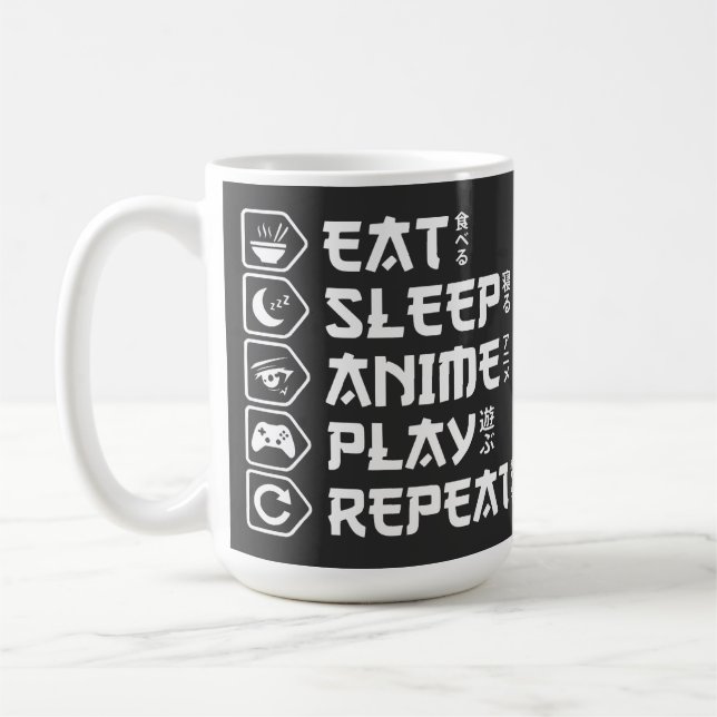 Caneca De Café Eat Sleep Anime Play Repeat Otaku Anime Lifestyle (Esquerda)