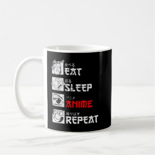 Caneca De Café Eat Sleep Anime Repete Manga Japão Kanji Weeb Vint