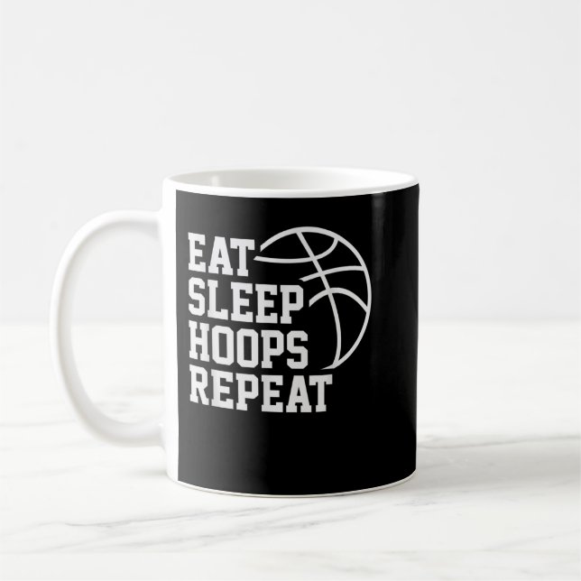 Caneca De Café Eat Sleep Hoops Repeat Funny Saying Quote Basketba (Esquerda)
