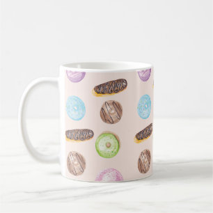 Caneca De Café Eclairs Donuts Aquarela Diversão Pintado à Mão