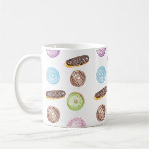 Caneca De Café Eclairs Donuts Divertidos Aquarela Doce Fantasia