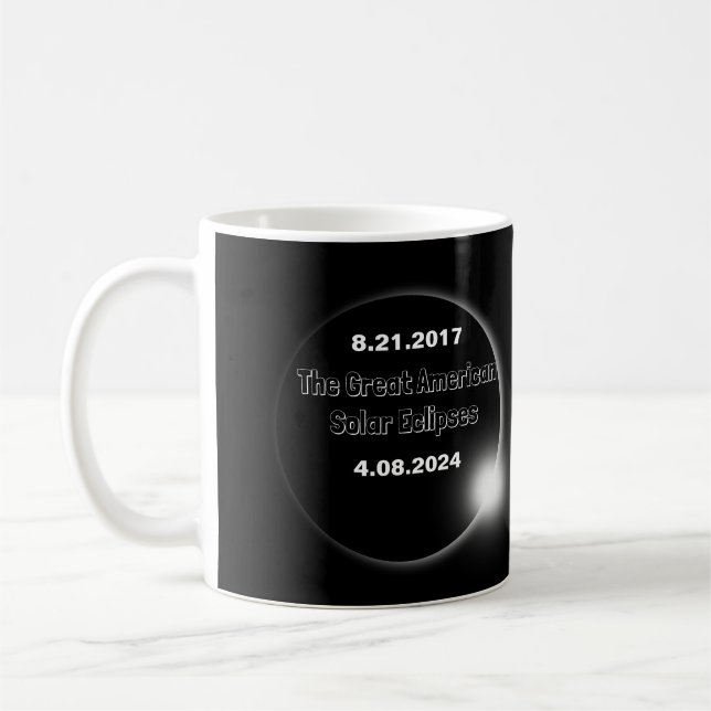 Caneca De Café Eclipse Solar com Data Dupla 2024 & 2017 (Esquerda)