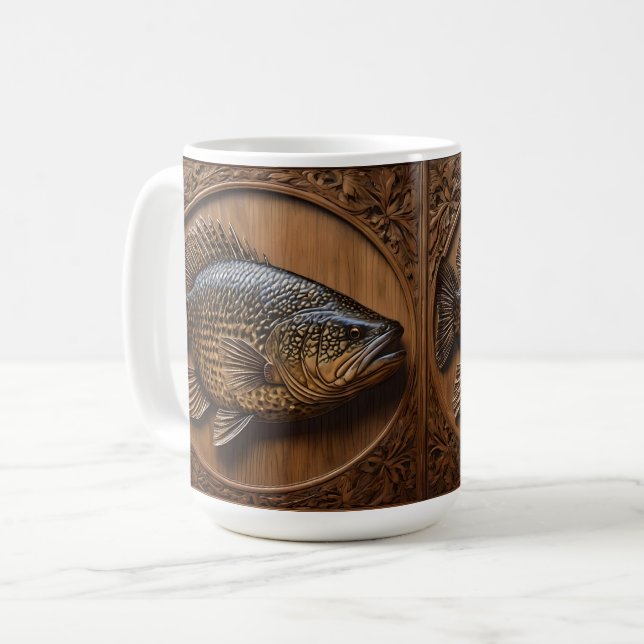 Caneca De Café Ecos do rio: Impressão de madeira de Murray Cod, (Frente Esquerda)