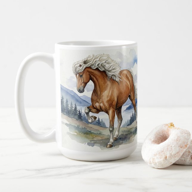 Caneca De Café Edda Silver bay Icelandic Horse in the Mountains S (Com Donut)