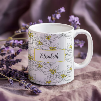 Caneca De Café Edelweiss - Cor de Água Personalizada Ilustrada À