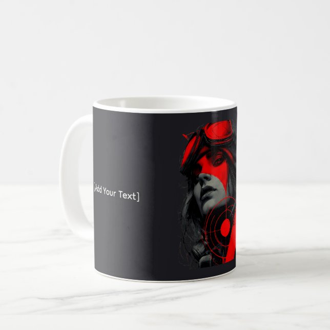 Caneca De Café Edgy Cyberpunk Dystopian Girl Red Target Mug (Frente Esquerda)