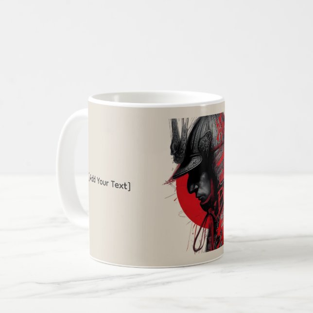 Caneca De Café Edgy Samurai Warrior Japanese Ink Red Sun  (Frente Esquerda)