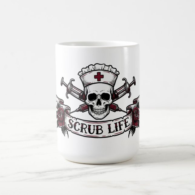 Caneca De Café Edgy Tattoo Skull Nurse Scrub Life  (Centro)