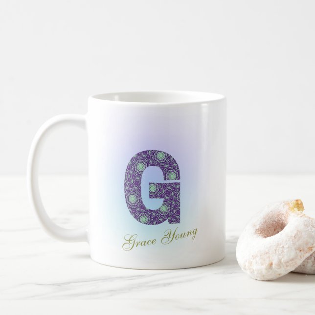 Caneca De Café Editable Floral Letter G Monogram Personalized (Com Donut)