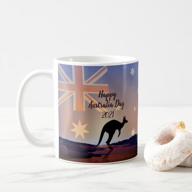 Caneca De Café Editar Sinalizador de Texto Kangaroo Dia da Austrá (Com Donut)