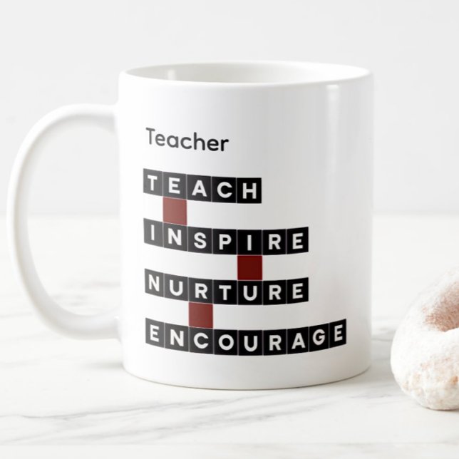 Caneca De Café Educator Teacher Word Tile Black Custom Text (Criador carregado)