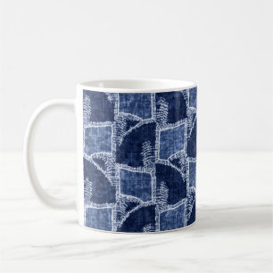 Caneca De Café Efeito De Indigo Texturizado Gráfico De Patchwork