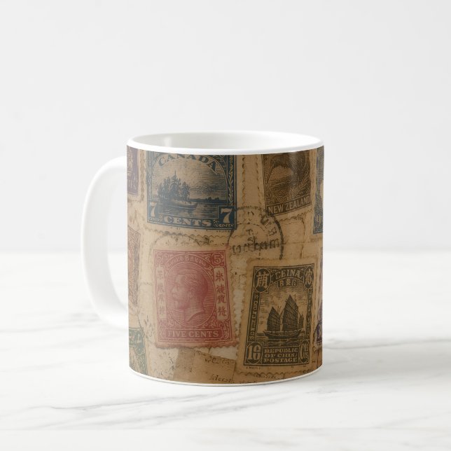 Caneca De Café Efemérides Filatélicas de Selos Postais Antigos (Frente Esquerda)