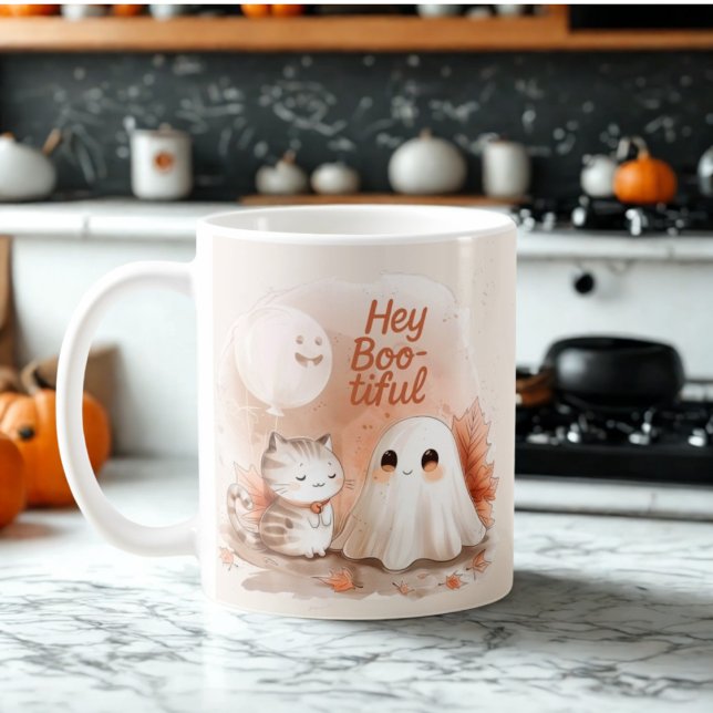 Caneca De Café Ei, Bela Fantasma - Doce Halloween e Queda Charm (Criador carregado)