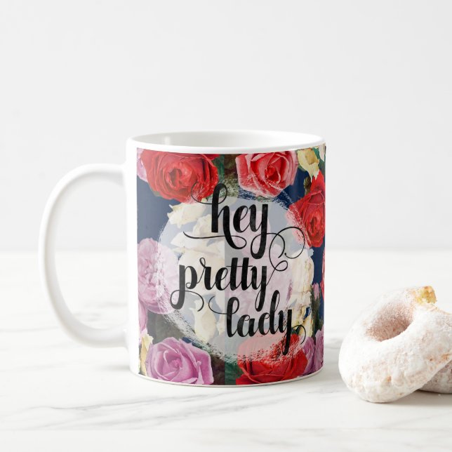 Caneca De Café Ei, Linda Senhora Dramáticas Rosas em Aquarela Vin (Com Donut)