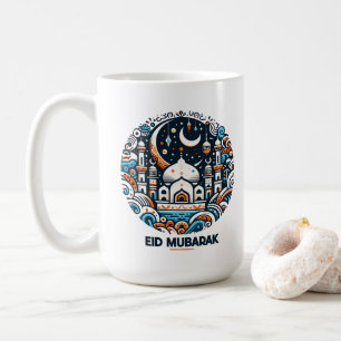 Caneca De Café Eid Mubarak Crescente Decorado Arte Colorida da Me